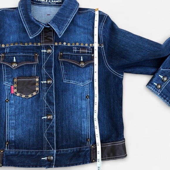 RARE Double D Ranch Bull Denim Leather Patchwork Jacket Western Blue Brown Rodeo - Picture 7 of 11